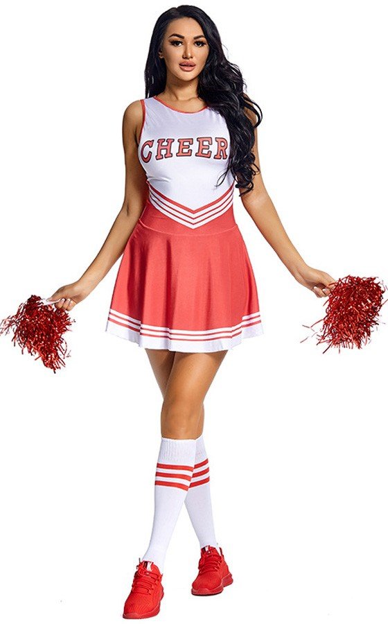 Seksikäs Tyttöjen Cheerleader Naamiaisasu Punainen
