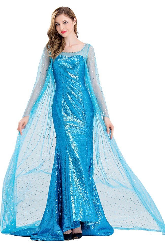 Deluxe Frozen Asut Jään Sininen Elsa Mekko Aikuisille