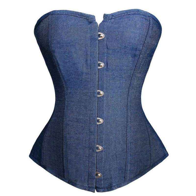 Seksikäs Sininen Korsetti Denimkorsetti Ylärintakorsetti