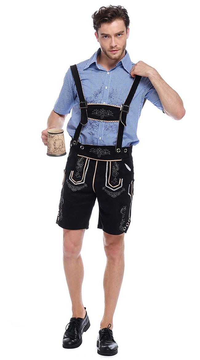 Miehille Oktoberfest Lederhosen Puku Musta