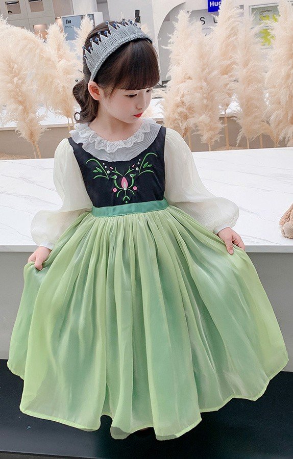 Frozen Prinsessamekko Anna Mekko Lapsille Mesh Lyhtyhihat