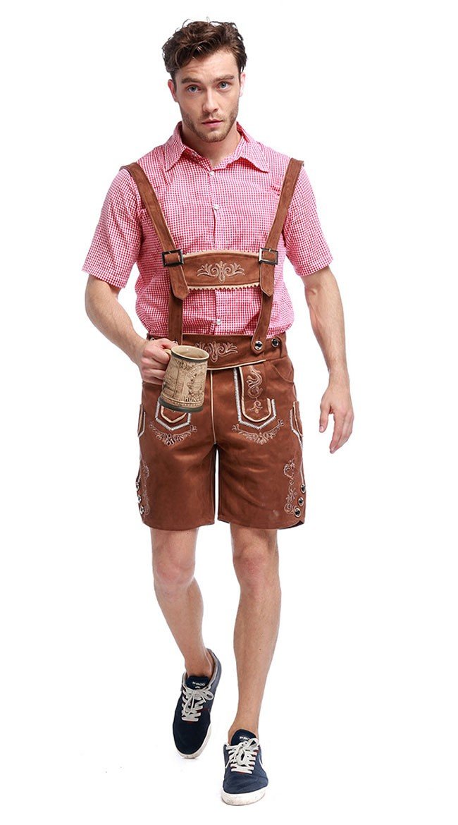 Miehille Oktoberfest Lederhosen Puku Ruskea