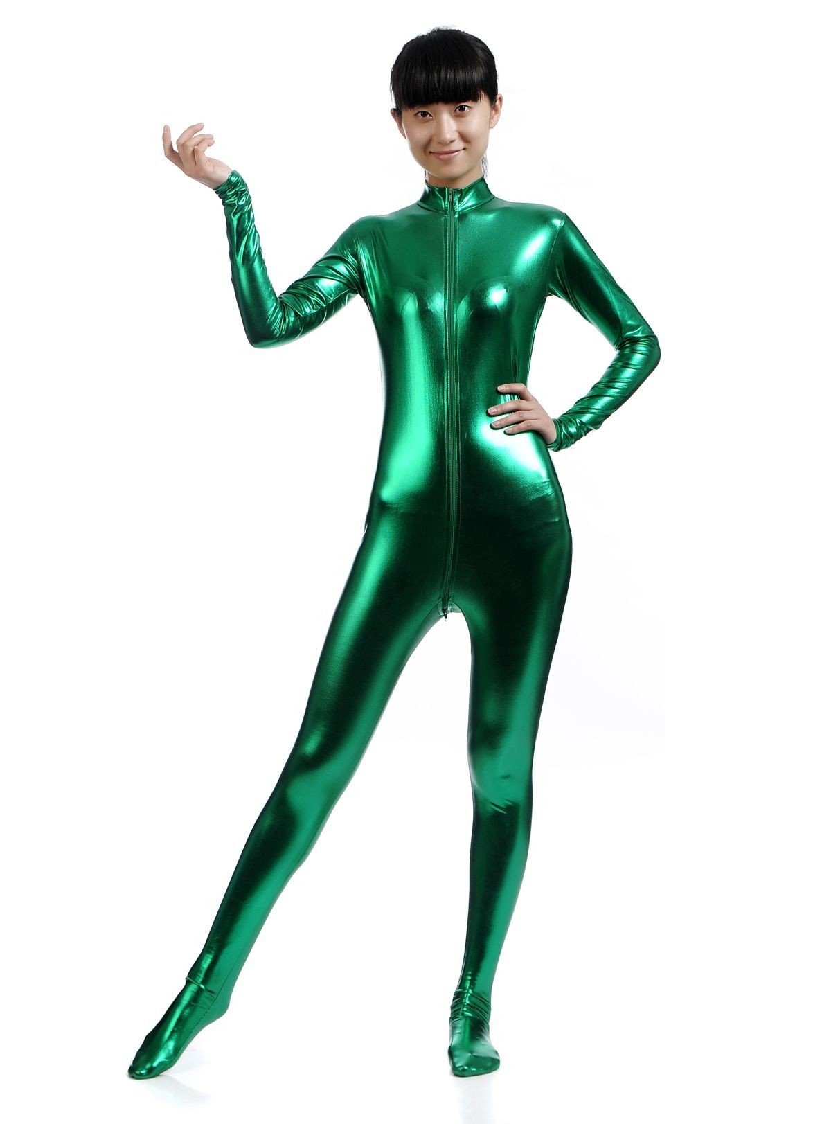 Morph Asut Ilman Huppua Naisille Kiiltävä Metalli Asu Vihreä