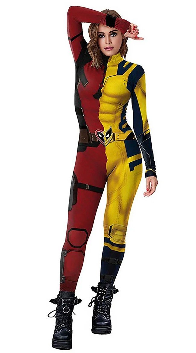 Kaksisävyinen Aikuisten Deadpool 3 Wolverine Asu Naisille Marvel Supersankari Naamiaisasu Cosplay Haalari