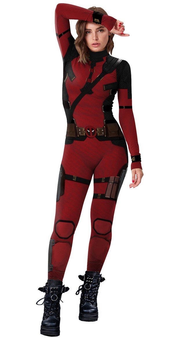 Naisten Deadpool 3 Asu Aikuisille Marvel Supersankari Naamiaisasu Cosplay Haalari