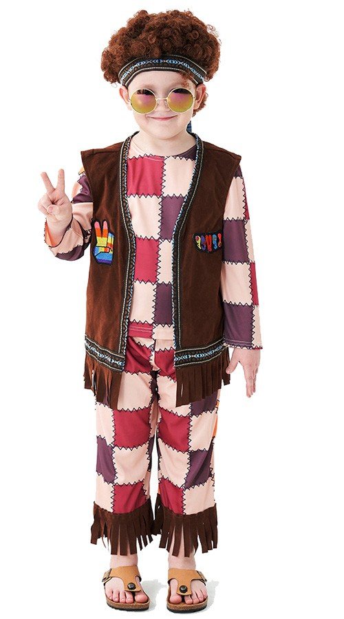 Retro Lasten Hippiasu 70-Luvun Ruudullinen Hippipuku Naamiaisasu