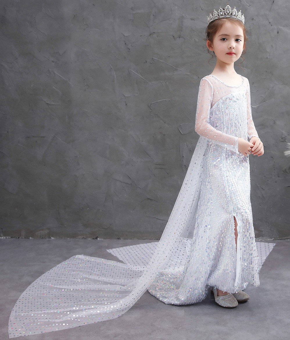 Paljetti Tytöt Frost Elsa Prinsessamekko Lapsille Valkoinen