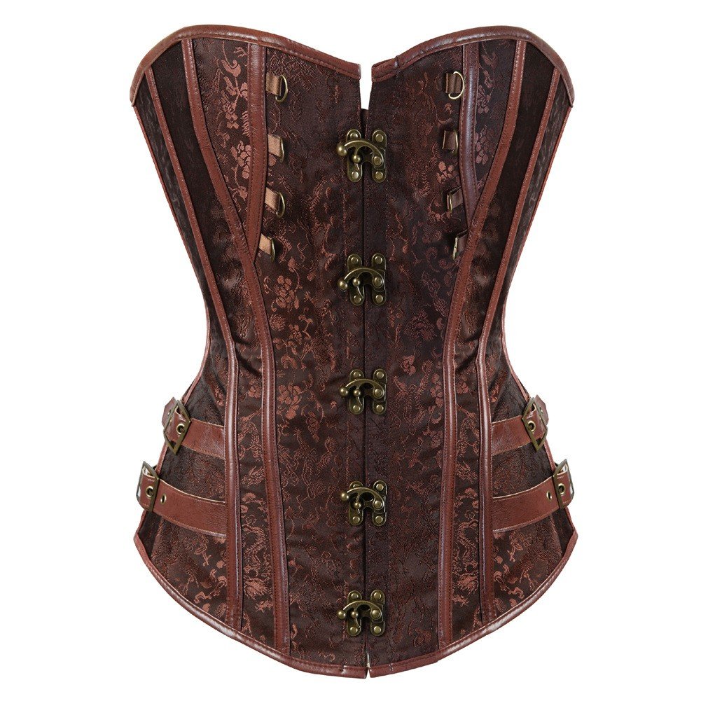Viktoriaaninen Korsetti Ruskea Brocade Steampunk Goottilainen Korsetti