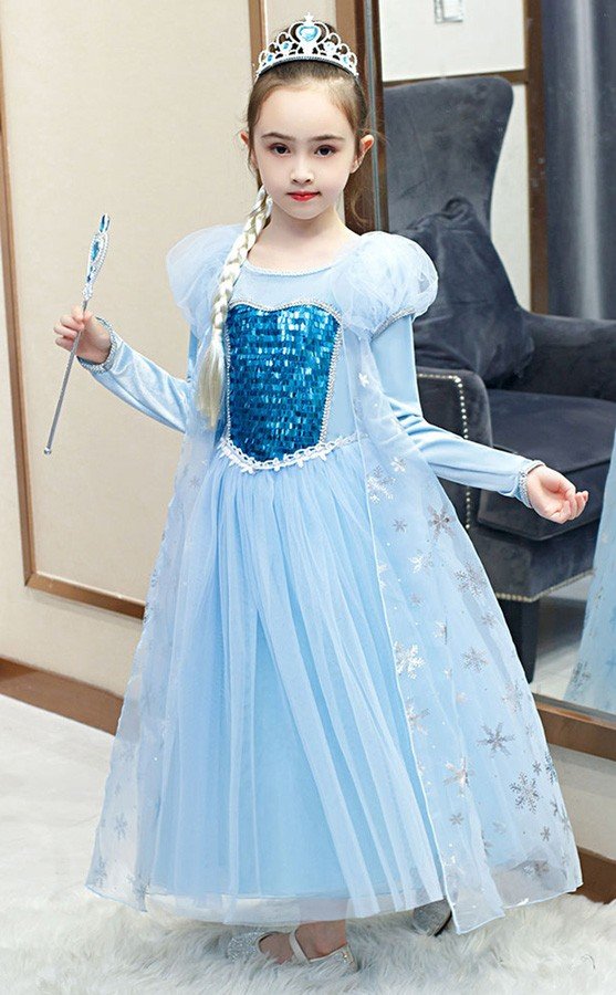 Deluxe Frozen Elsa Asu Lapsille Prinsessamekko Pitkähihainen