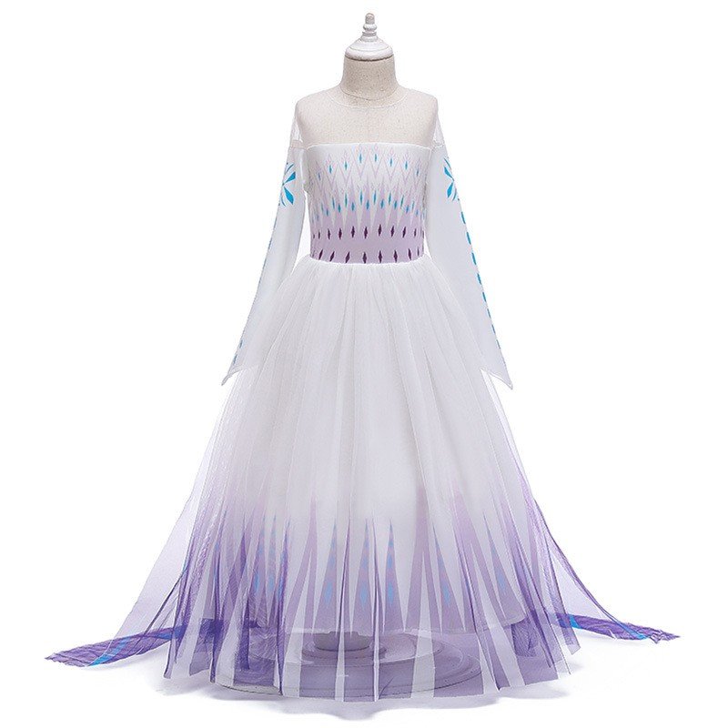 Frozen 2 Elsa Mekko Valkoinen Purppura Pitkähihainen Prinsessamekko