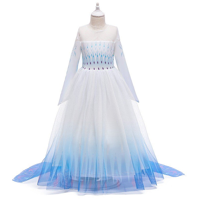 Frozen 2 Elsa Mekko Valkoinen Sininen Pitkähihainen Prinsessamekko
