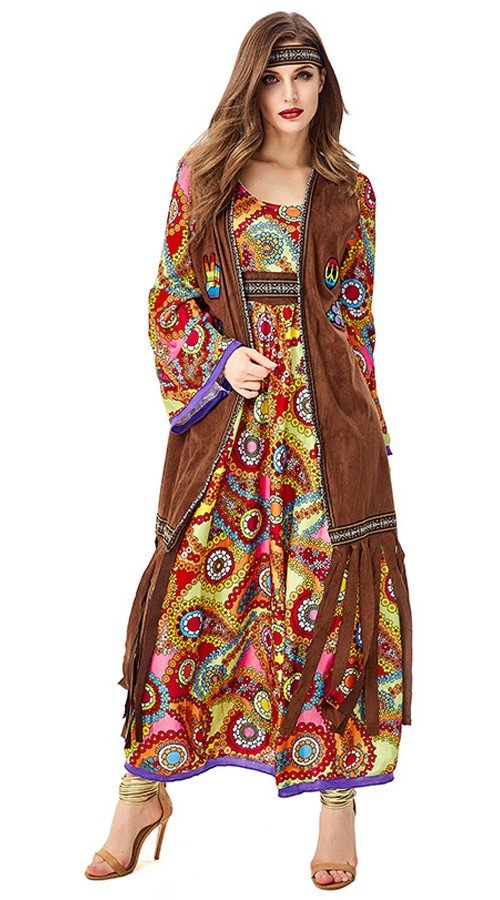 Retro Discoasu Hippimekko Naisille 1970-Luvun Hippipuku Aikuisille