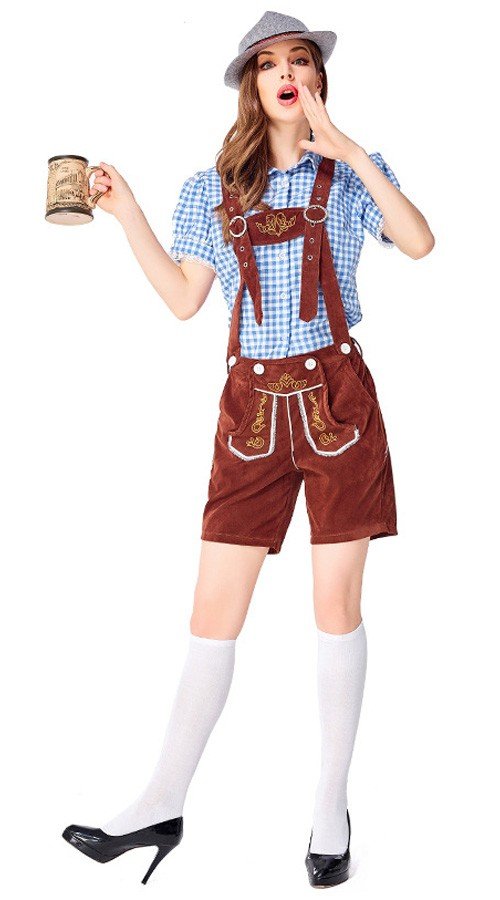 Baijerilaiseen Oktoberfest Lederhosen Asut Naisille Tirolilaisasu Sininen Ruskea