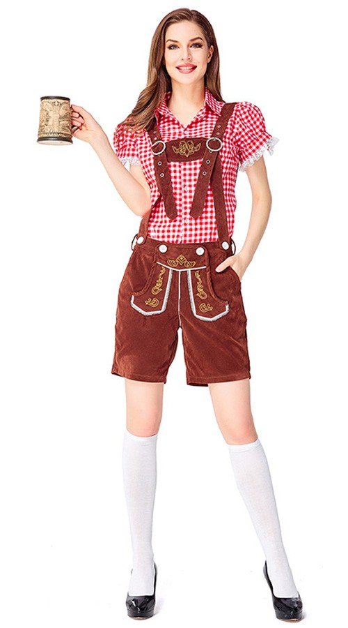 Baijerilaiseen Oktoberfest Lederhosen Asut Naisille Tirolilaisasu Punainen Ruskea