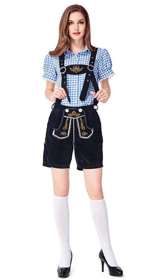 Baijerilaiseen Oktoberfest Lederhosen Asut Naisille Tirolilaisasu Sininen Musta