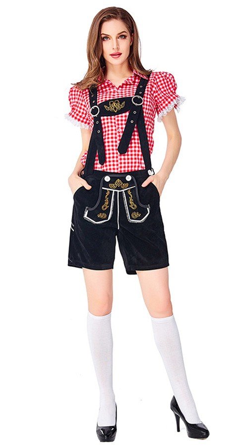 Baijerilaiseen Oktoberfest Lederhosen Asut Naisille Tirolilaisasu Punainen Musta