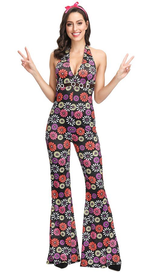 90-Luvun Retro Hippiasu Naisille Flower Power Discoasu Aikuisille