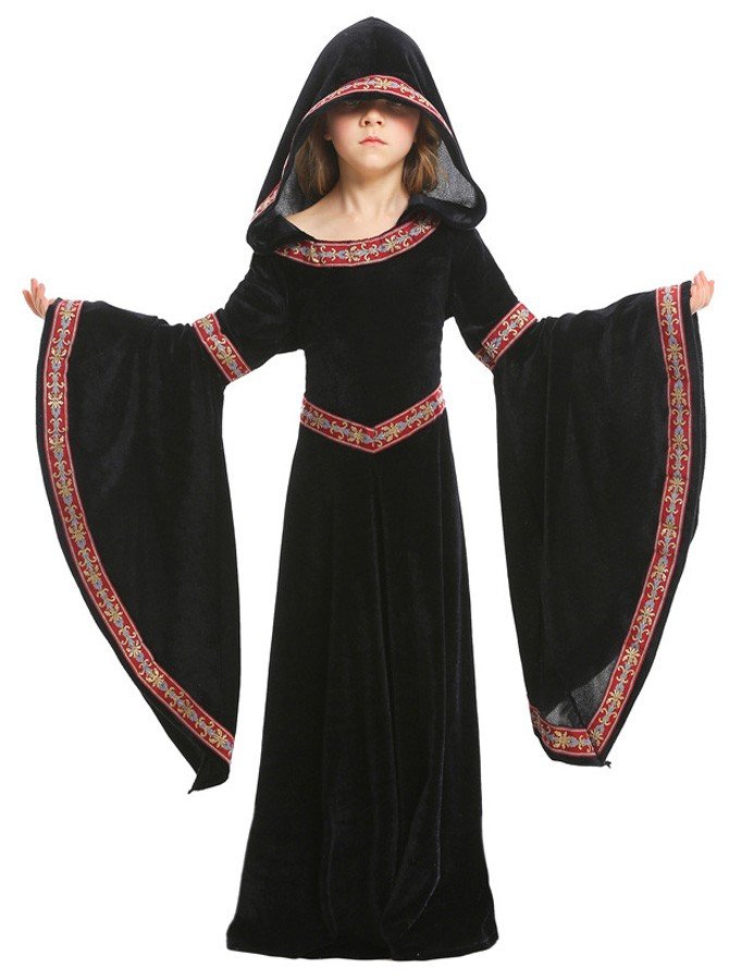 Keskiaikaisen Vampyyri Asu Lapsille Gothic Kaapu Hupullinen Musta