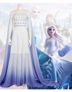 Deluxe Frozen 2 Prinsessamekko Elsa Asu Aikuiselle Sininen Valkoinen Cosplay Asu