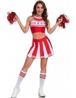 Seksikäs Cheerleader Asu Punainen Koulutytön Univormu Urheiluasu