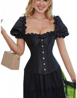 Musta Ylärintakorsetti Röyhelö Victorian Korsetti Puffihiha