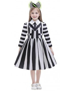 Beetlejuice Asu Tytöille Halloweenasut Mustavalkoinen Raidallinen Mekkoasu
