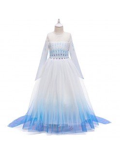 Frozen 2 Elsa Mekko Valkoinen Sininen Pitkähihainen Prinsessamekko