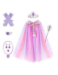 Lapsille Prinsessaviitta Värikäs Viitta Tytöille Violetti Lisävarustesetti Kruunun Taikasauvan Hanskat