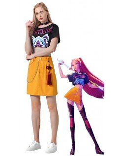 Deluxe Kpop Demon Hunters Mira Asu Aikuisille ja Lapsille K-Pop Demon Hunters Asut Mira Peruukki